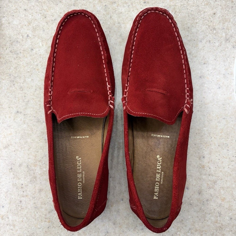 Men's Suede Loafers 11 Red Fabio De Luca Vera Pelle Driving Moccasin Slip-On